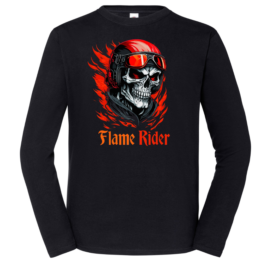 PITKÄHIHAINEN T-PAITA MUSTA - FLAME RIDER (2978)