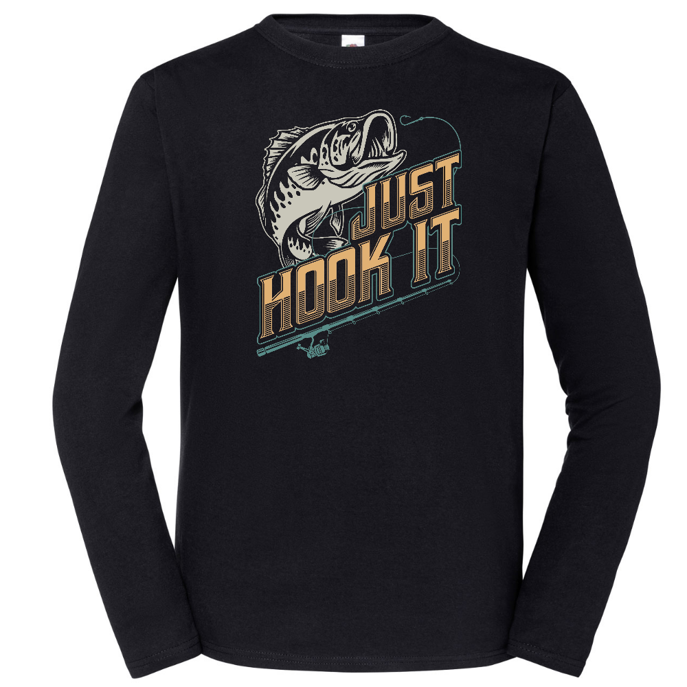 PITKÄHIHAINEN T-PAITA MUSTA - JUST HOOK IT (2970)