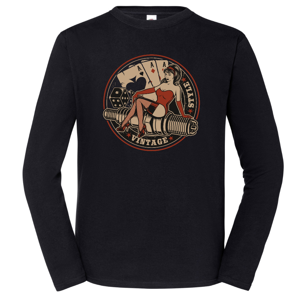 PITKÄHIHAINEN T-PAITA MUSTA - VINTAGE STYLE