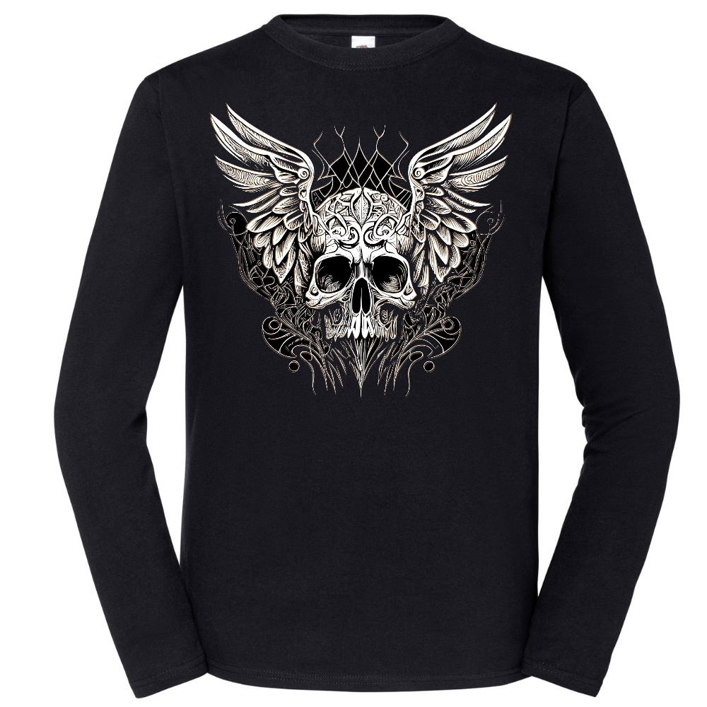 PITKÄHIHAINEN T-PAITA MUSTA - WINGS SKULL (2979)