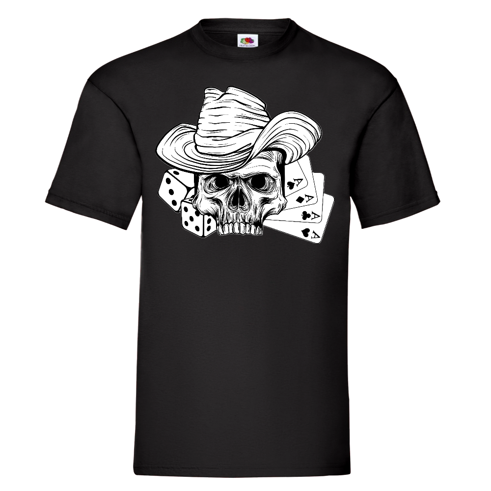 T-PAITA MUSTA - Skull cowboy player (2890)