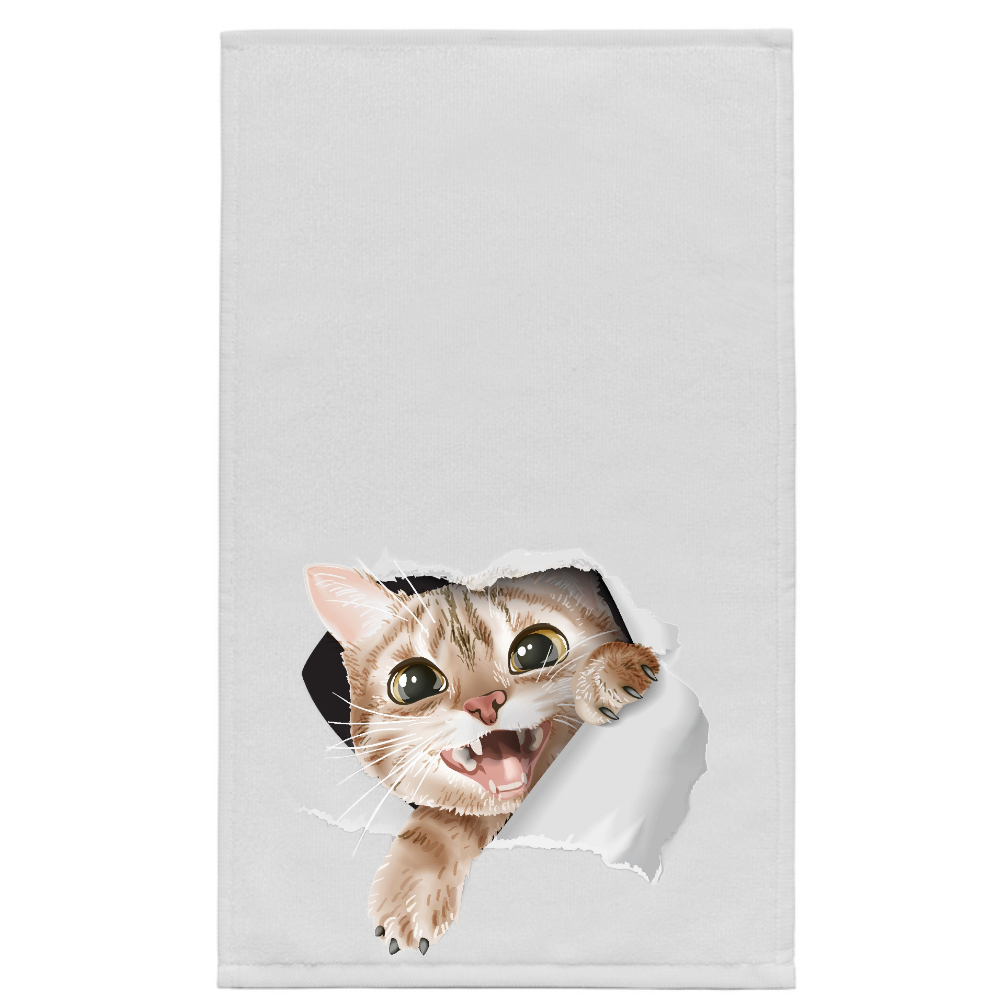 KÄSIPYYHE valk - KURKKAAVA KISSA (2580P)