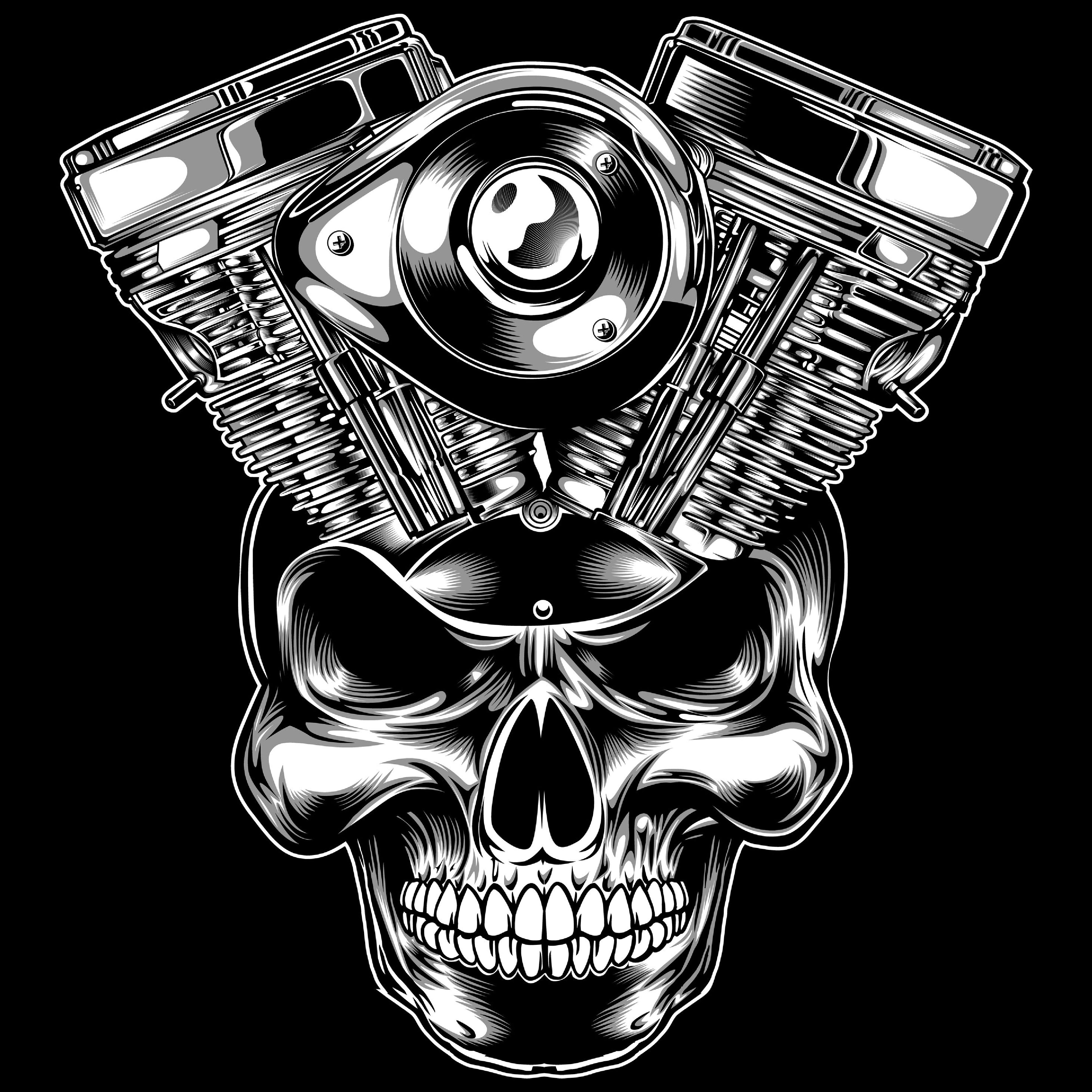 HIHATON PAITA MUSTA - Skull and Machine (3104)