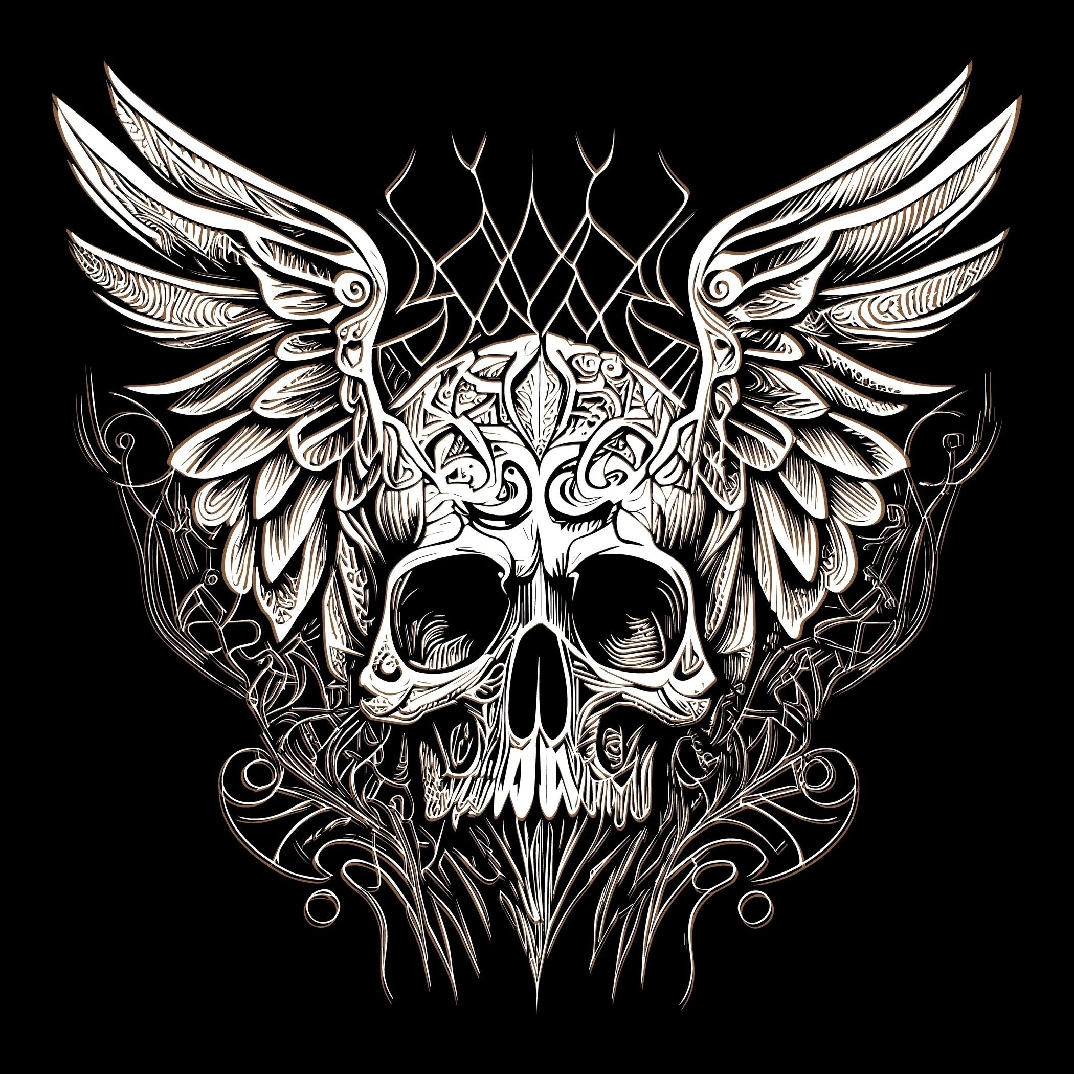 PITKÄHIHAINEN T-PAITA MUSTA - WINGS SKULL (2979)