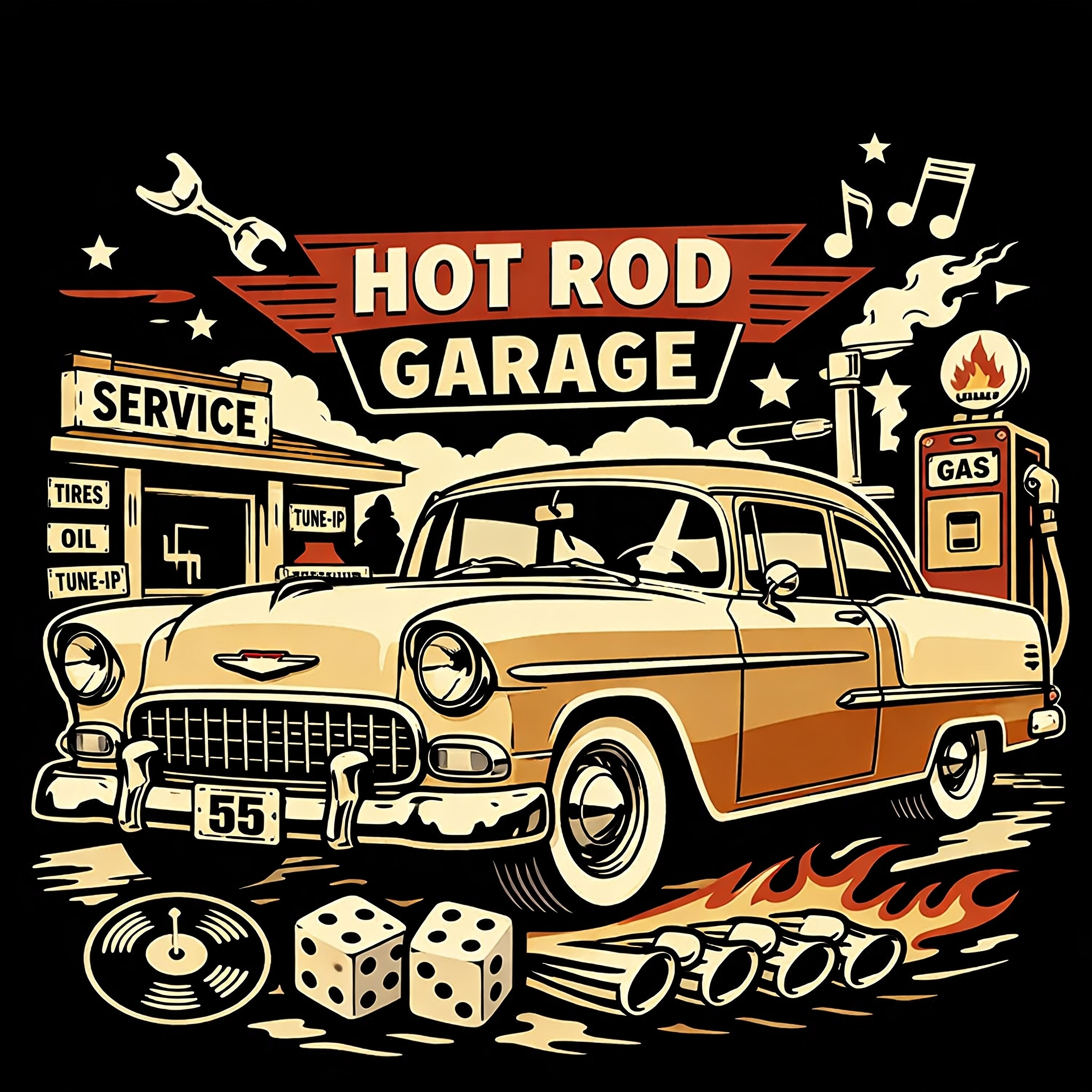 PITKÄHIHAINEN T-PAITA MUSTA - HOT ROD GARAGE