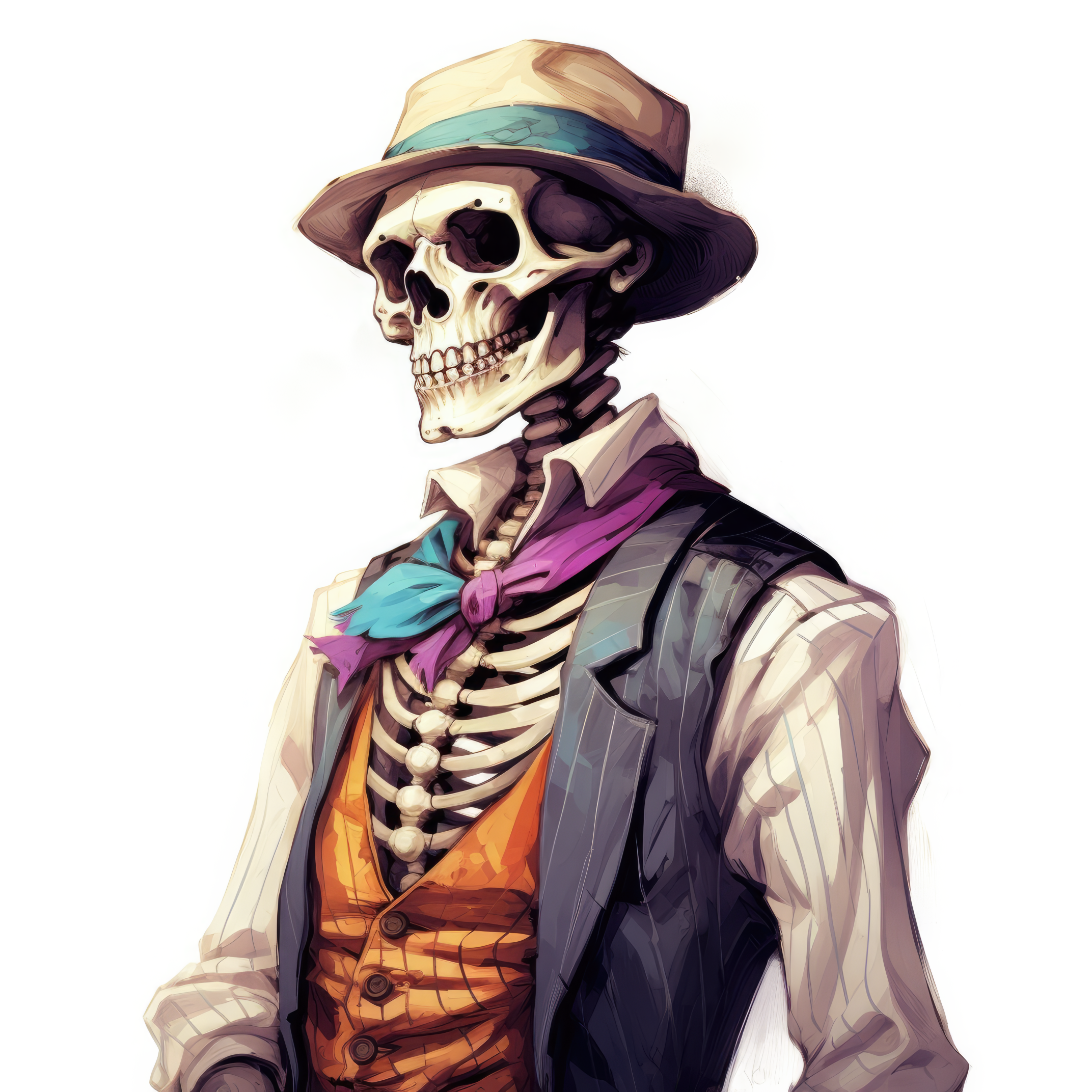 Skeleton wearing vest art halloweeen 1 (paitakuva)