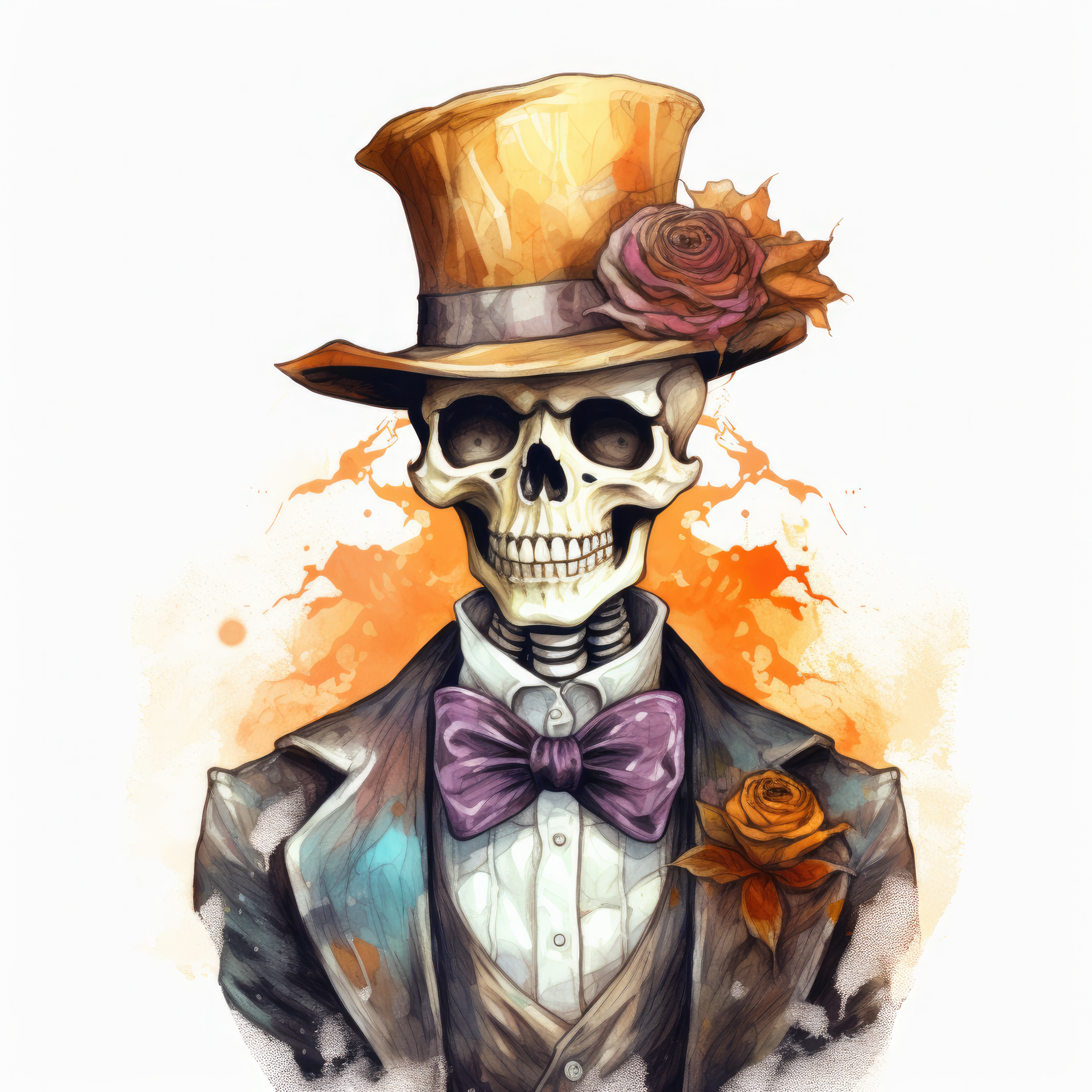 Skeleton wearing vest art halloweeen 3 (paitakuva)