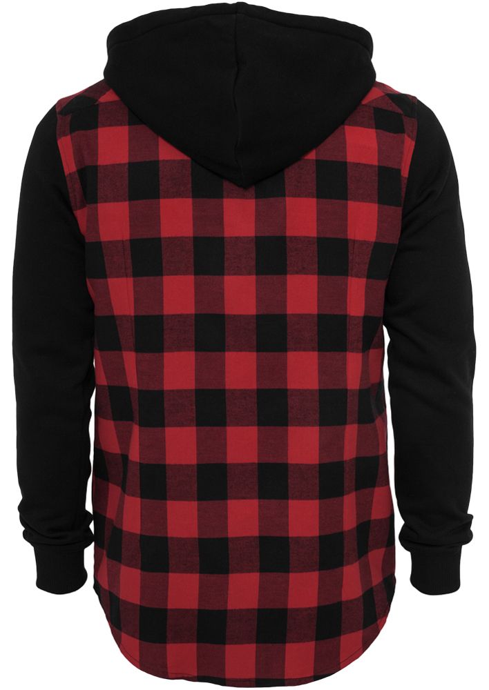 Hooded Checked Flanell Sweat Sleeve Shirt