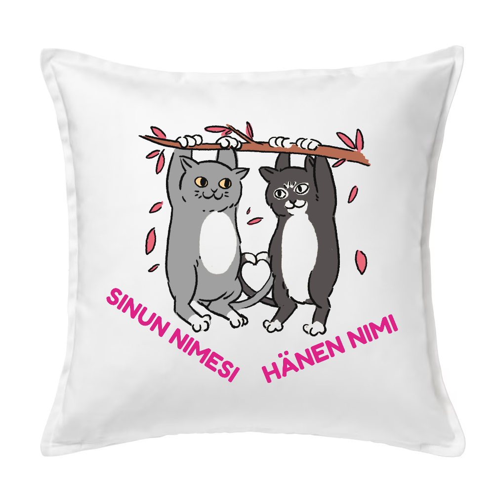 YSTÄVÄ OMILLA NIMILLÄ - ROIKKUVAT KISSAT - Tyynyliina valkoinen