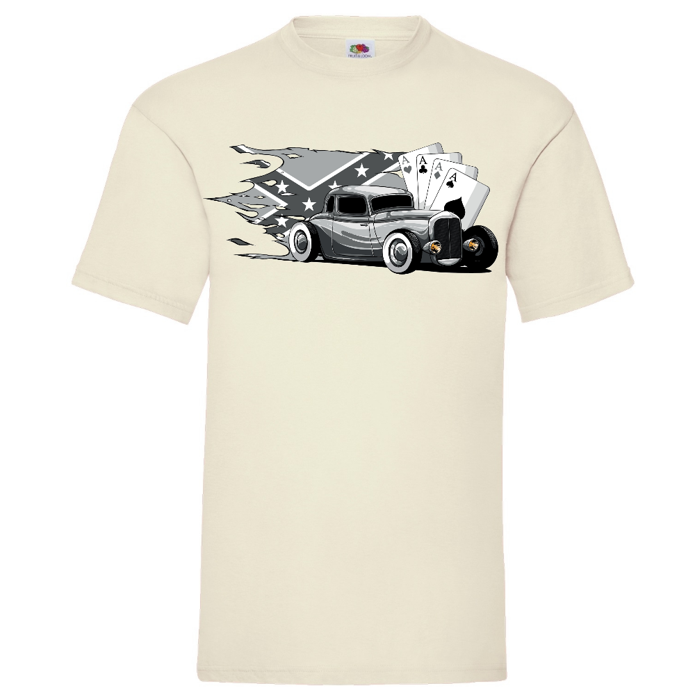 T-PAITA LUONNONVALKOINEN - HOT RODS AND CARDS (00 2836)