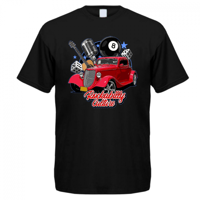 T-PAITA MUSTA - ROCKABILLY CULTURE (RED CAR)(00 2118)