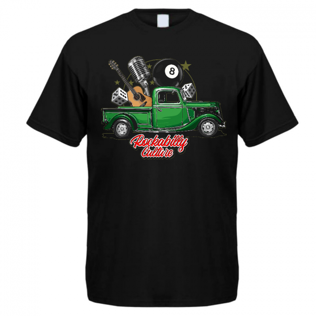 T-PAITA MUSTA - ROCKABILLY CULTURE (GREEN CAR)(00 2173)