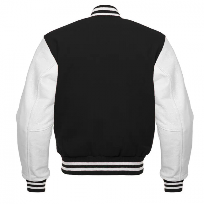 Baseball takki nahkahihoilla - musta/valkoinen