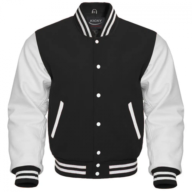 Baseball takki nahkahihoilla - musta/valkoinen