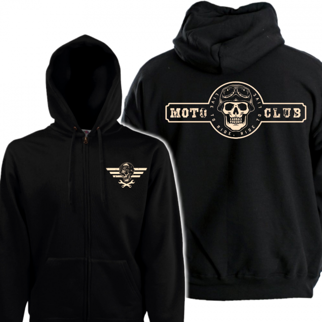 VETOKETJUHUPPARI MUSTA CUSTOM - MOTO CLUB SKULL LOGO