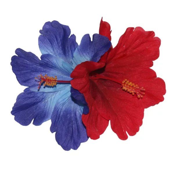 DEBRA Double Hibiscus Hair Flower in Blue & Red