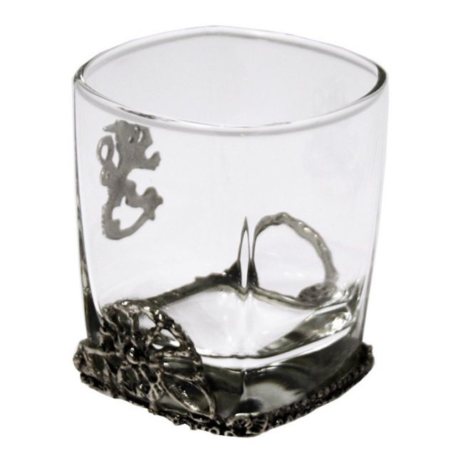 Suomileijona whiskylasipari (metallinen alaosa)