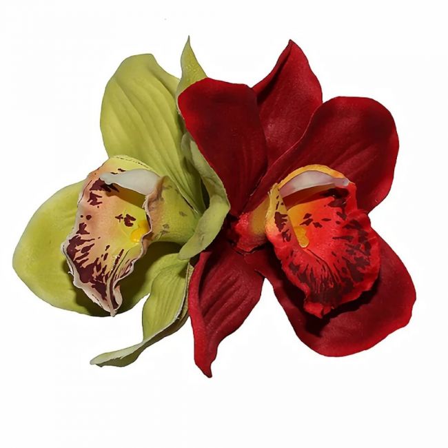 GINGER Double Green/Red Orchid Hair Flower
