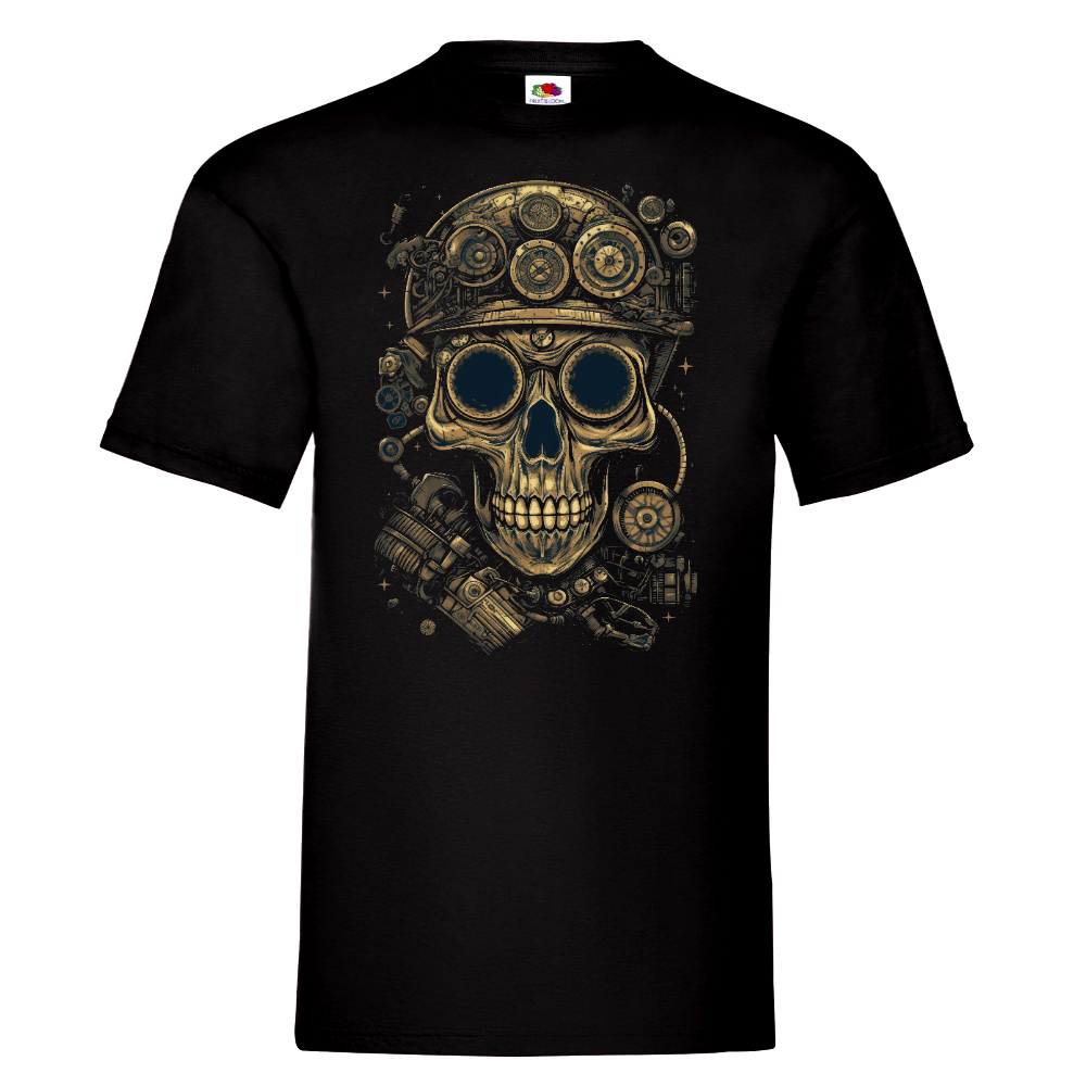 T-PAITA MUSTA - Cartoon Steampunk skull (3061)