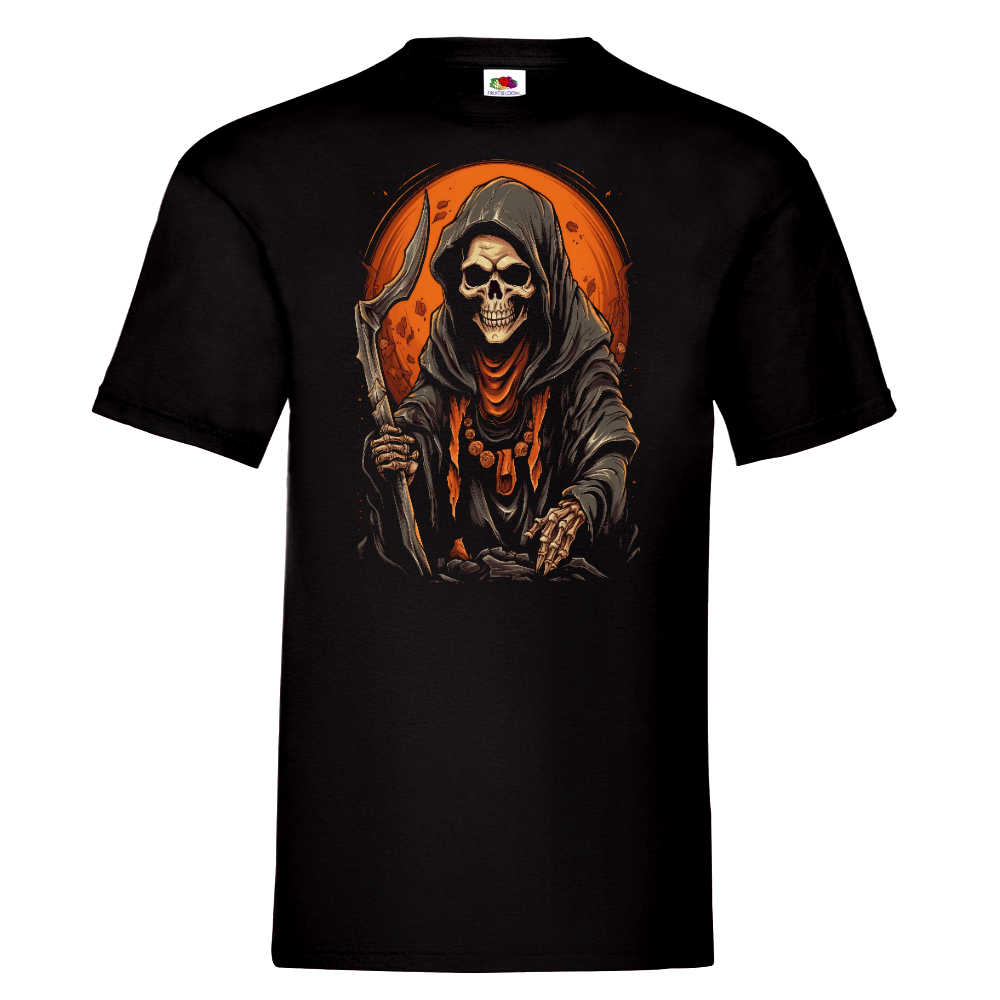 T-PAITA MUSTA - Cartoon Grim Reaper skull (00 357)
