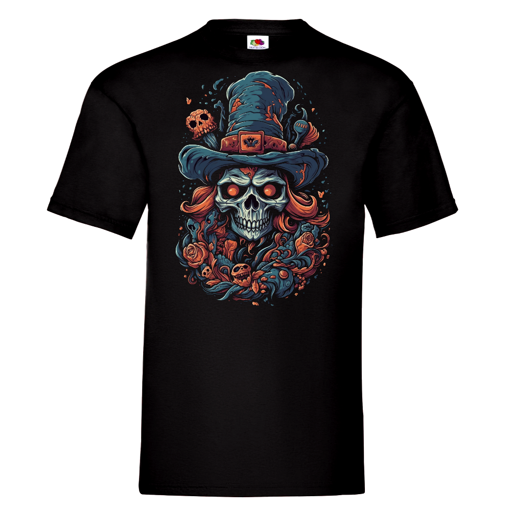 T-PAITA MUSTA - Cartoon Witch skull Tshirt design 2