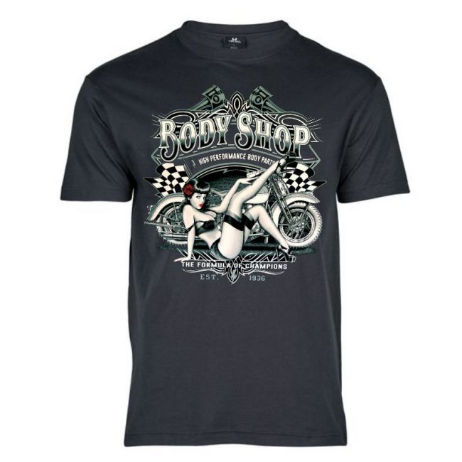 T-PAITA GREY BASIC TEE - BODY SHOP BIKER PIN UP (497)