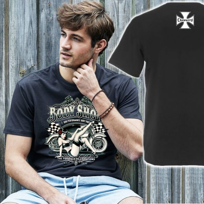 T-PAITA GREY BASIC TEE - BODY SHOP BIKER PIN UP (497)