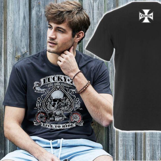 T-PAITA GREY BASIC TEE - LUCKY 7, LIVE TO RIDE (532)