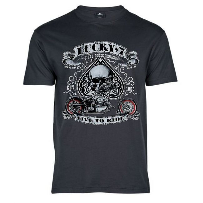 T-PAITA GREY BASIC TEE - LUCKY 7, LIVE TO RIDE (532)