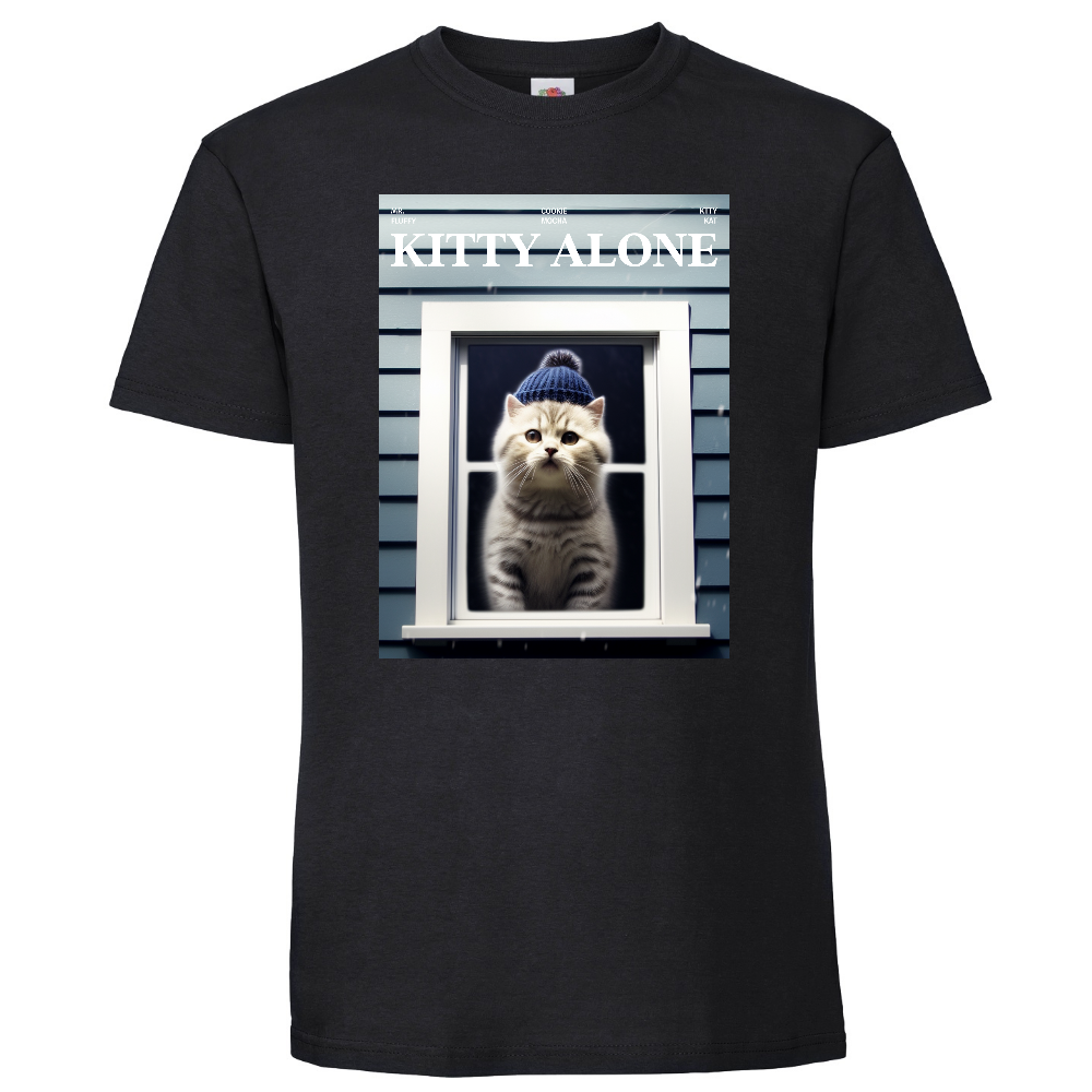 KISSALEFFA T-PAITA MUSTA - KITTY ALONE
