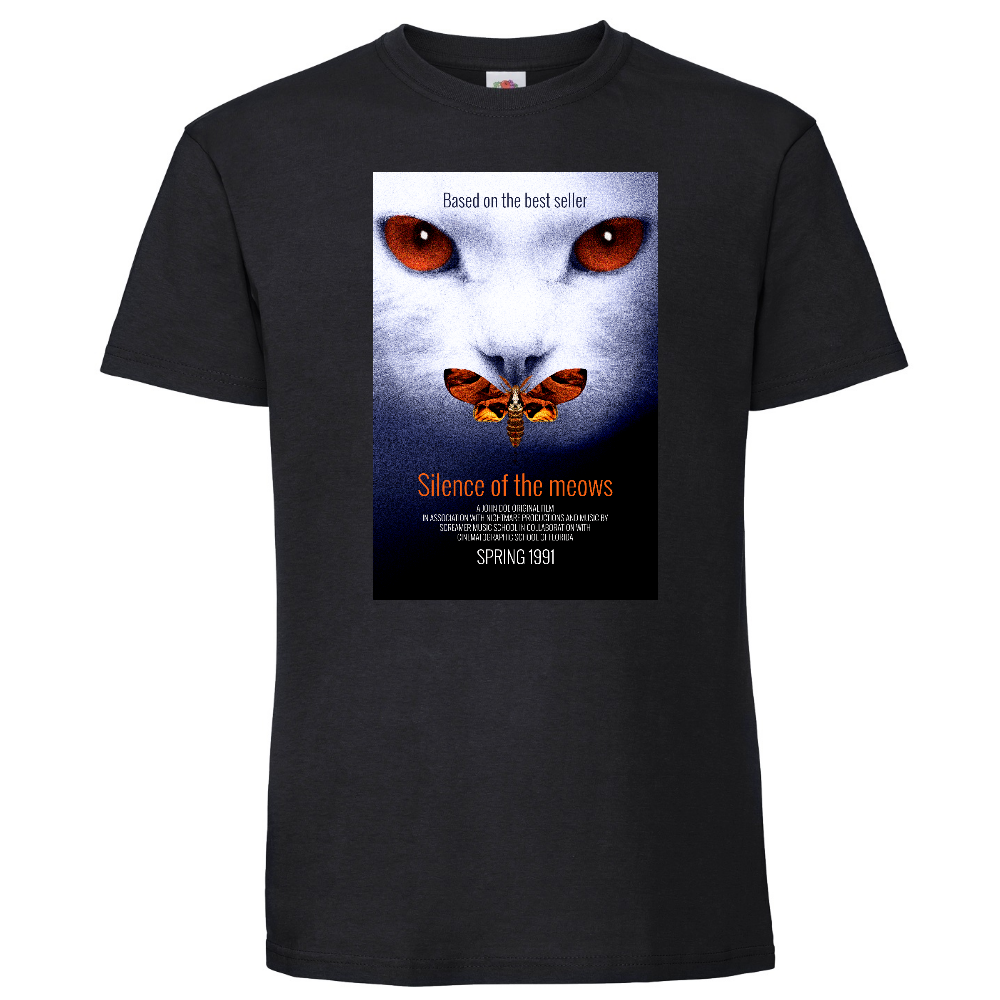 KISSALEFFA T-PAITA MUSTA - SILENCE OF THE MEOWS (00 2627)