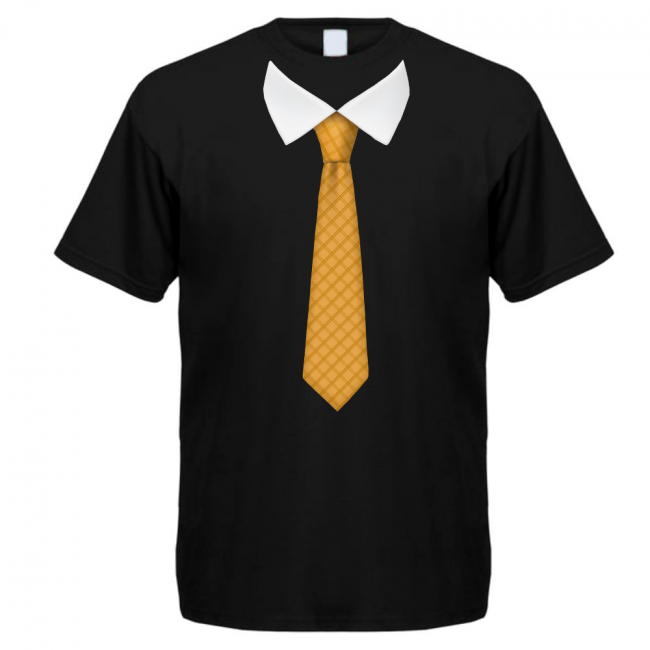 T-PAITA MUSTA KRAVATTI - KELTAINEN