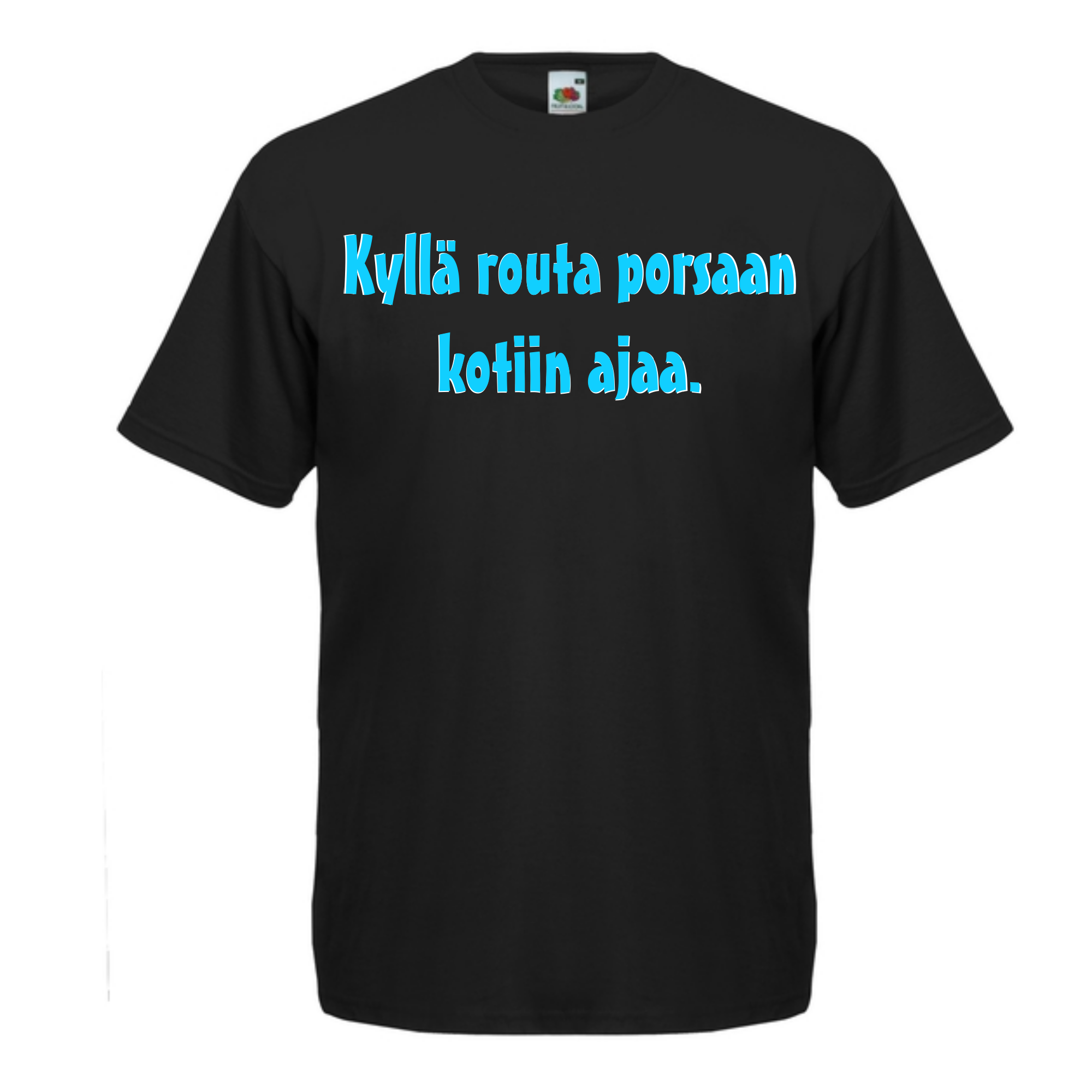 T-PAITA musta - Kyllä routa porsaan kotiin ajaa. (5033)