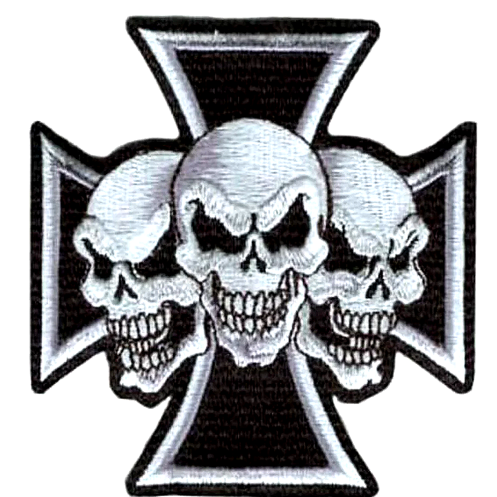 KANGASMERKKI - 3 skulls Iron Cross (50115)
