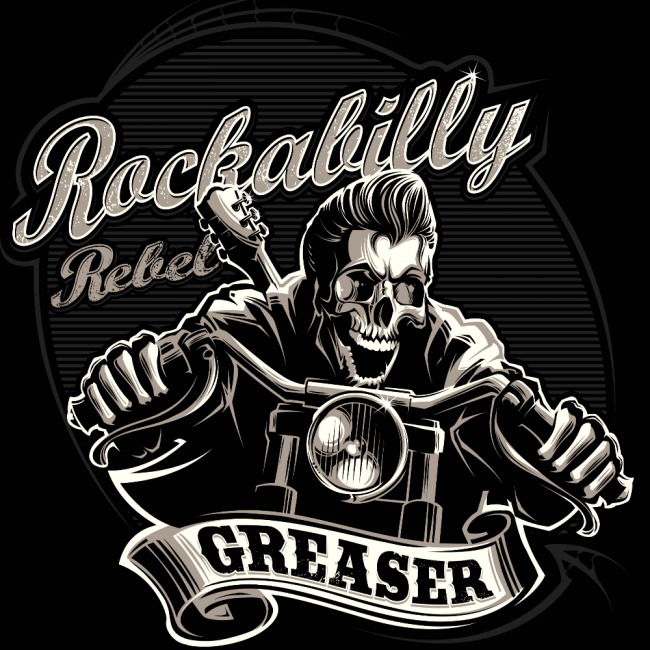 MOTO HUPPARI MUSTA - ROCKABILLY GREASER (00 1950)