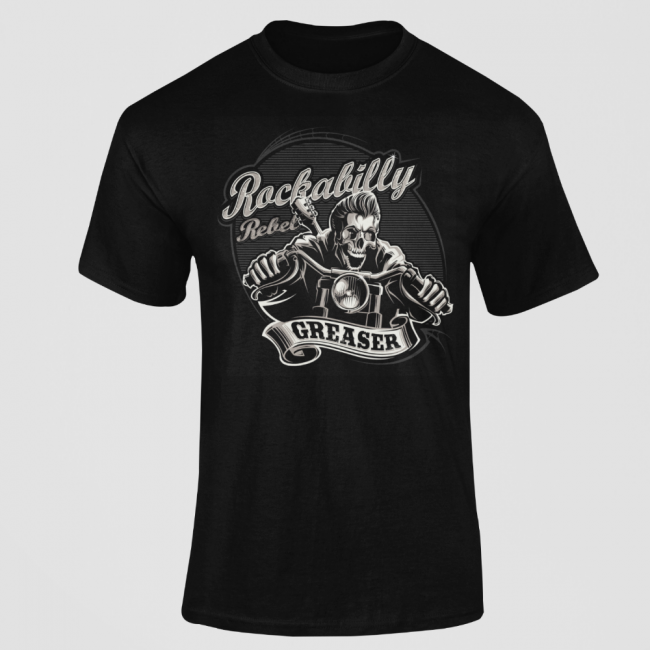 MOTO T-PAITA MUSTA - ROCKABILLY GREASER (00 1950)