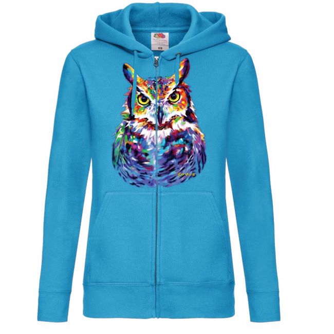 NAISTEN VETOKETJUHUPPARI Azure Blue - GREAT HORNED OWL (857E)