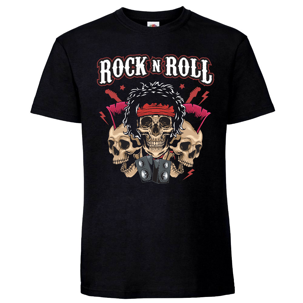 T-paita musta - Rock 'N' Roll Skull Edition