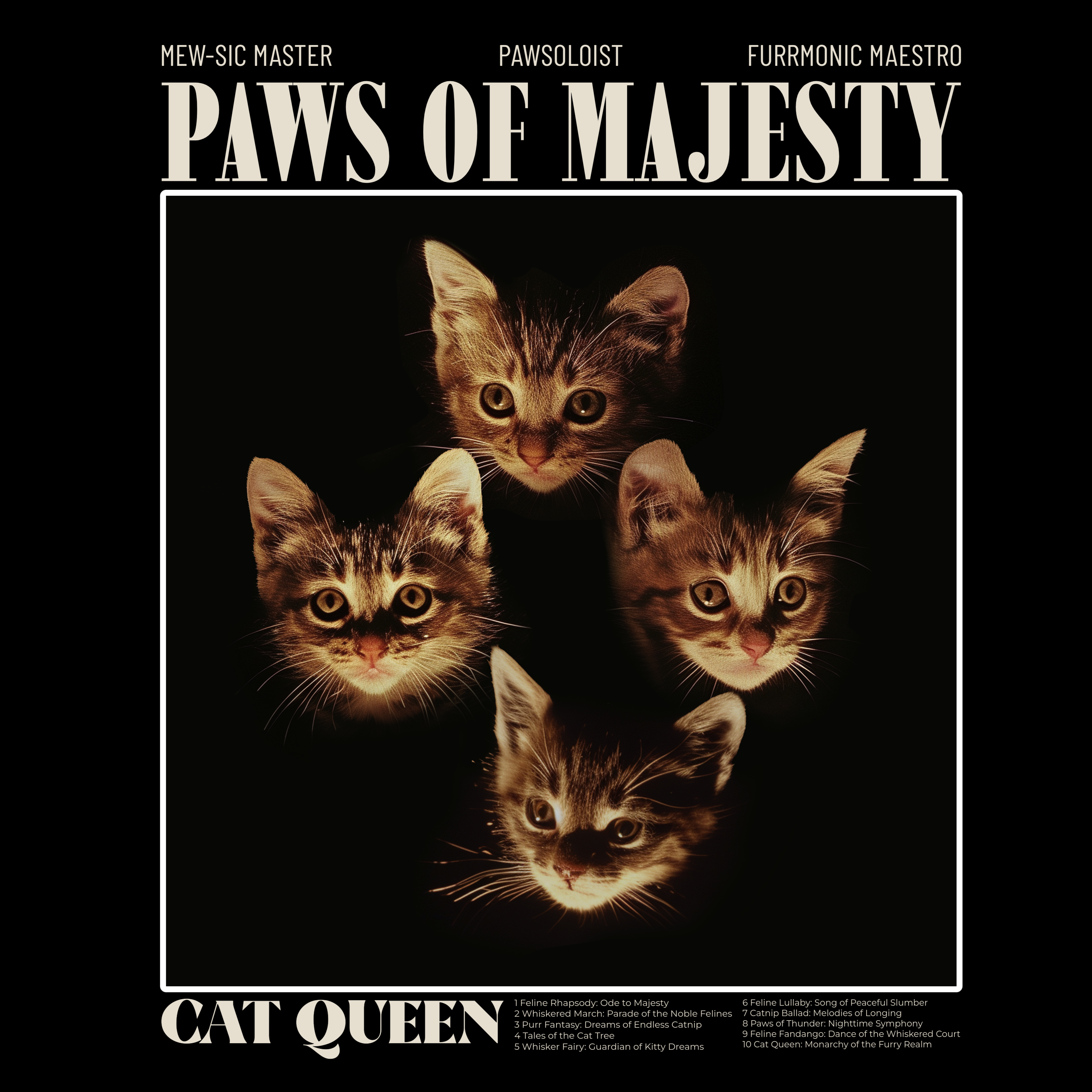 KISSABÄNDI T-PAITA MUSTA - PAWS OF MAJESTY (2932)