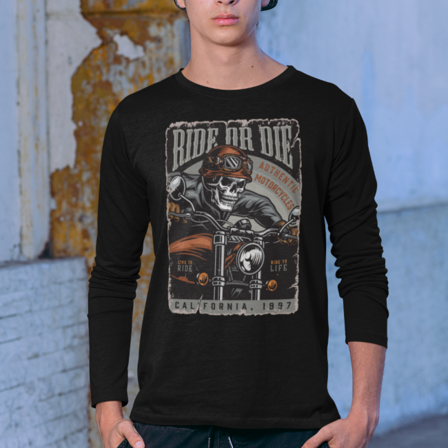 PITKÄHIHAINEN T-PAITA MUSTA - RIDE OR DIE - PINETA (00 1945)