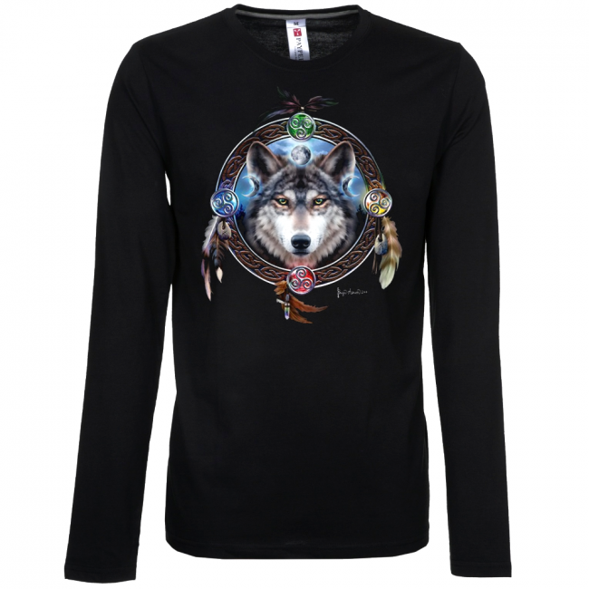 PITKÄHIHAINEN T-PAITA MUSTA - CELTIC WOLF GUIDE (1052) - PINETA