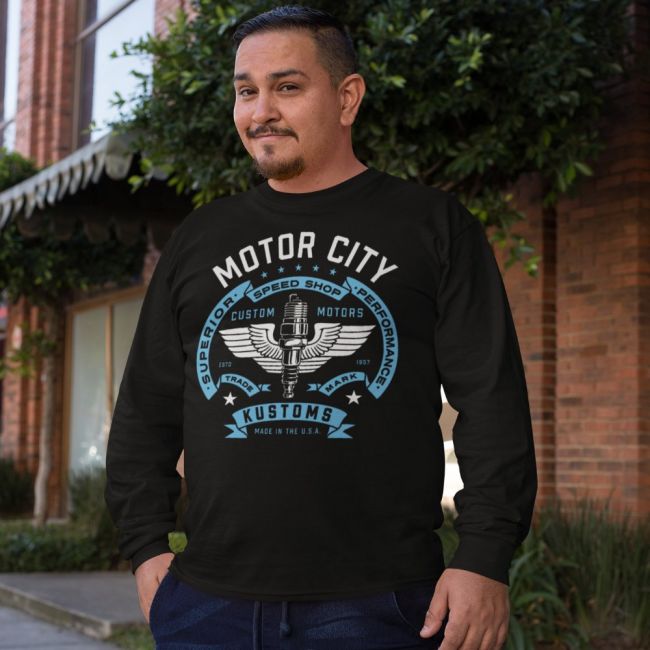 PITKÄHIHAINEN T-PAITA MUSTA - MOTOR CITY - PINETA (2623)