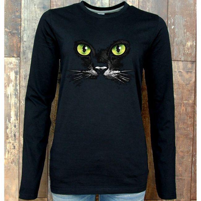 NAISTEN PITKÄHIHAINEN PAITA MUSTA PINETA - EYES (BLACK CAT) (1058)