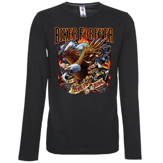 PITKÄHIHAINEN T-PAITA MUSTA - BIKER FOREVER GAMBLE (720) - PINETA