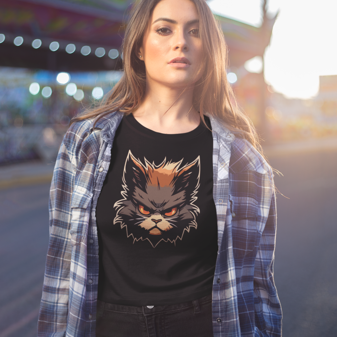 NAISTEN PAITA musta - ANGRY CAT (00 2565)