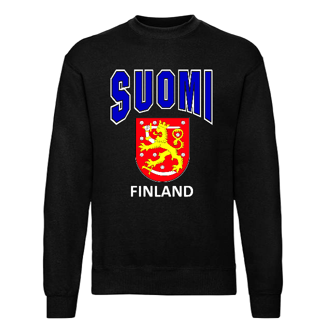 COLLEGE musta - SUOMI FINLAND (sininen teksti/punainen vaakuna)