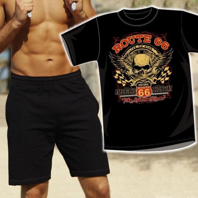 SHORTSI OLOASU - RTE 66 SKULL CHECKERED FLAGS (520)