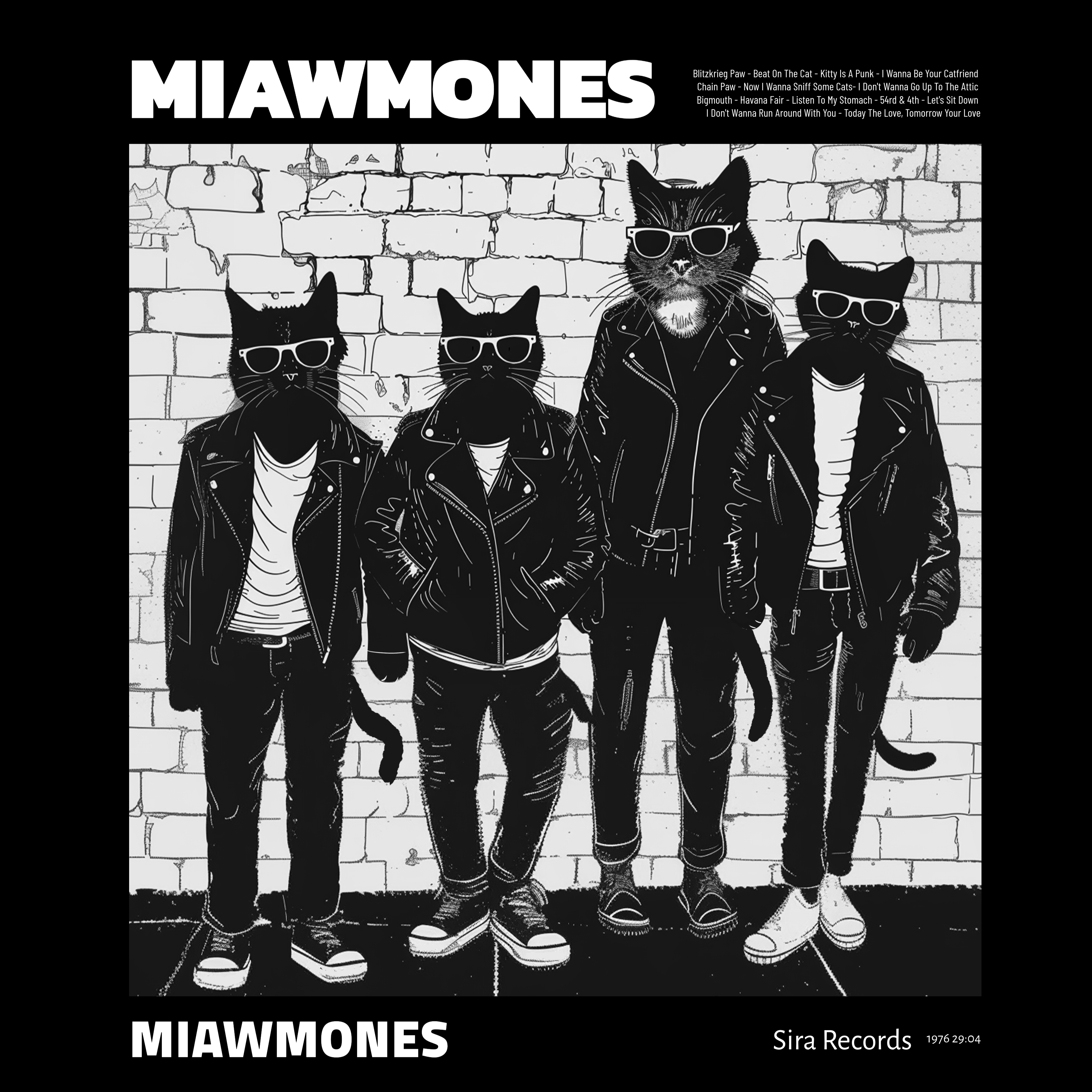 KISSABÄNDI T-PAITA MUSTA - MIAWMONES (2941)