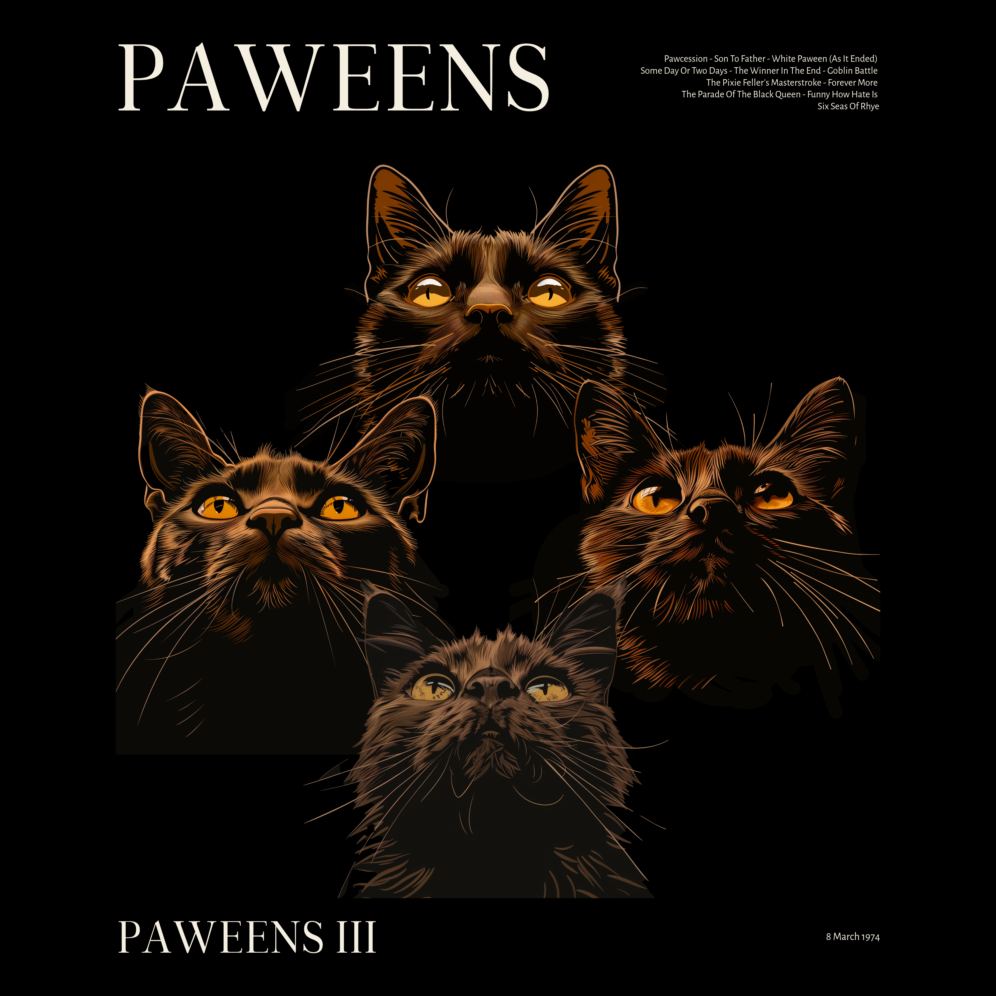 KISSABÄNDI T-PAITA MUSTA - PAWEENS (2943)