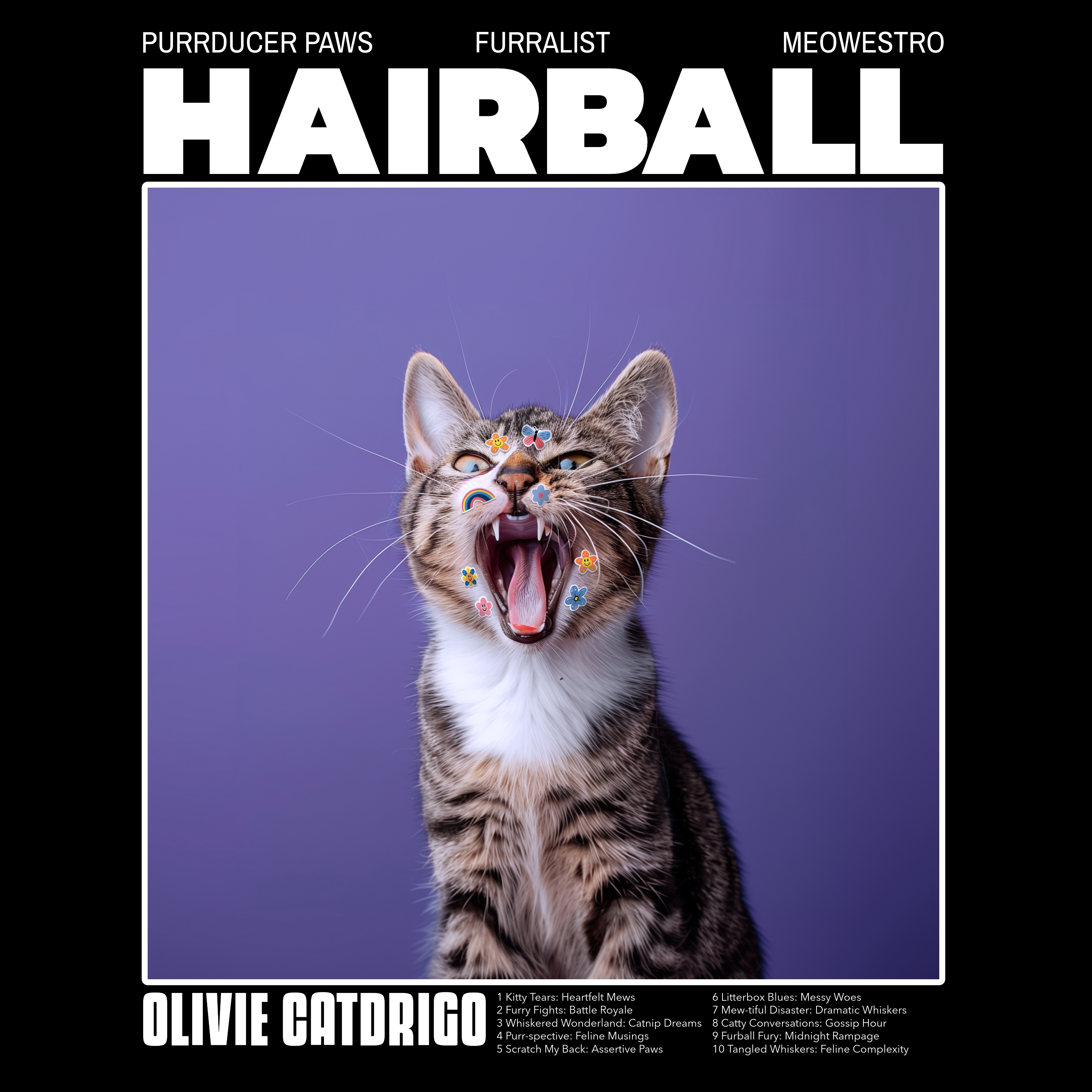 KISSABÄNDI T-PAITA MUSTA - HAIRBALL (2934)